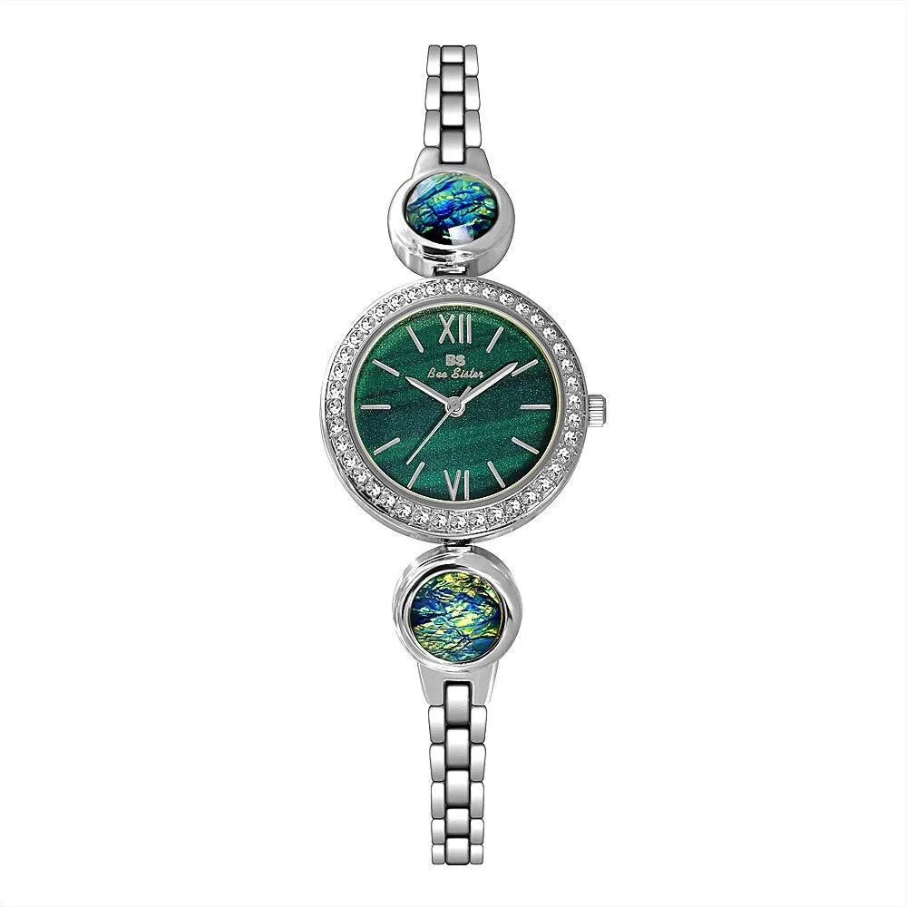 Hip Hop Elegant Women's Round Stainless Steel Quartz Bracelet Wristwatch