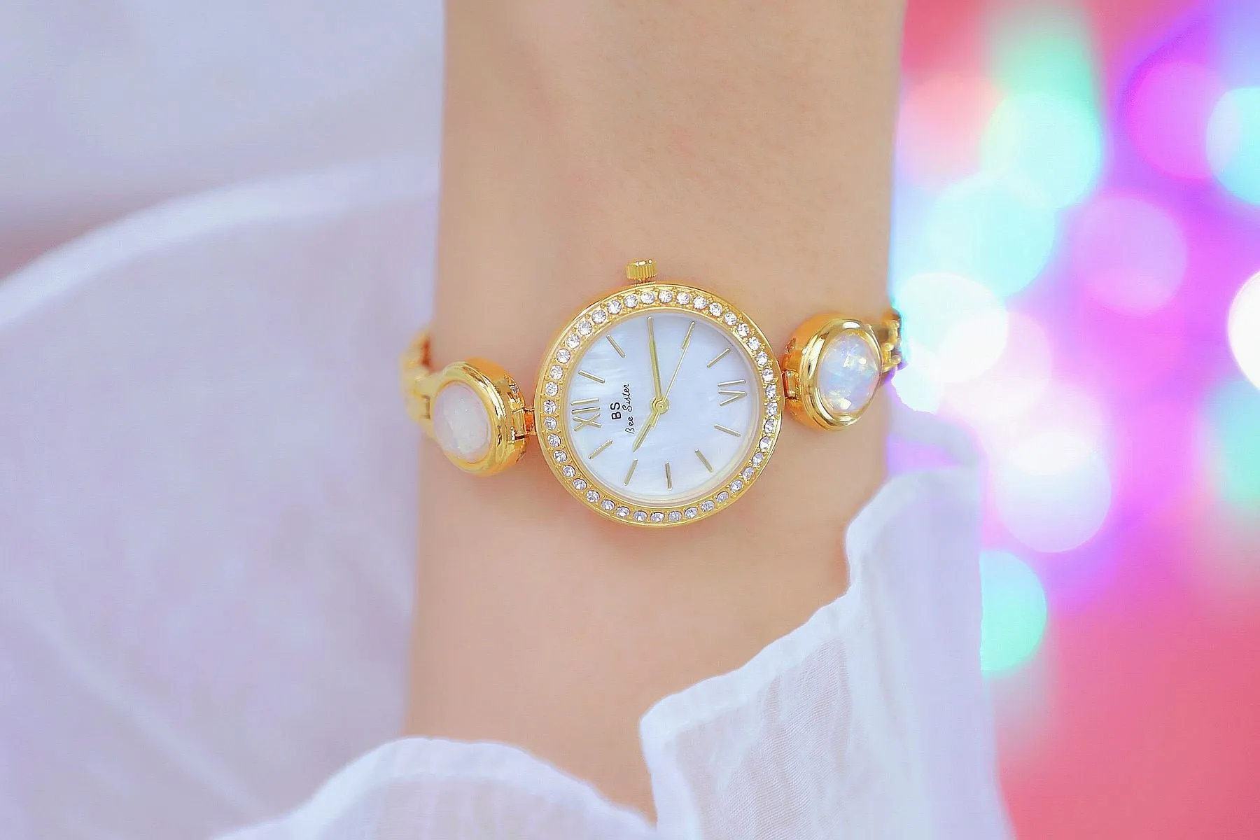 Hip Hop Elegant Women's Round Stainless Steel Quartz Bracelet Wristwatch
