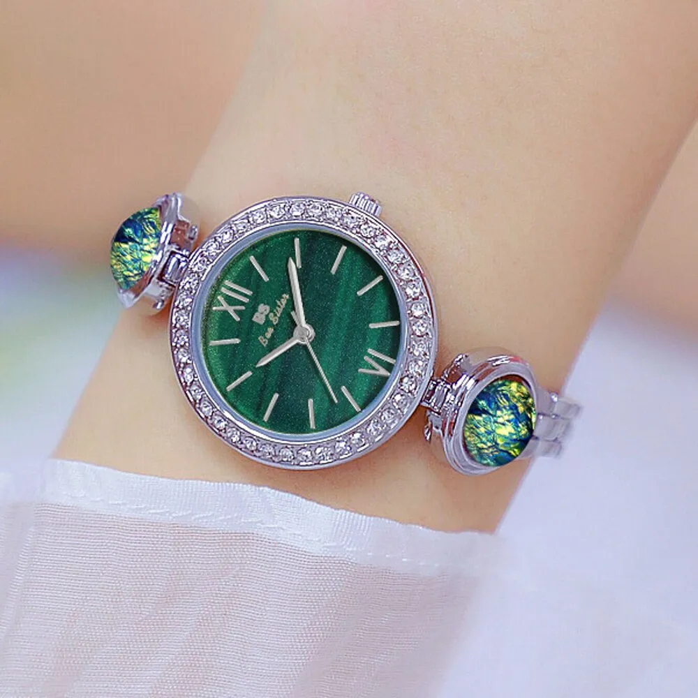Hip Hop Elegant Women's Round Stainless Steel Quartz Bracelet Wristwatch
