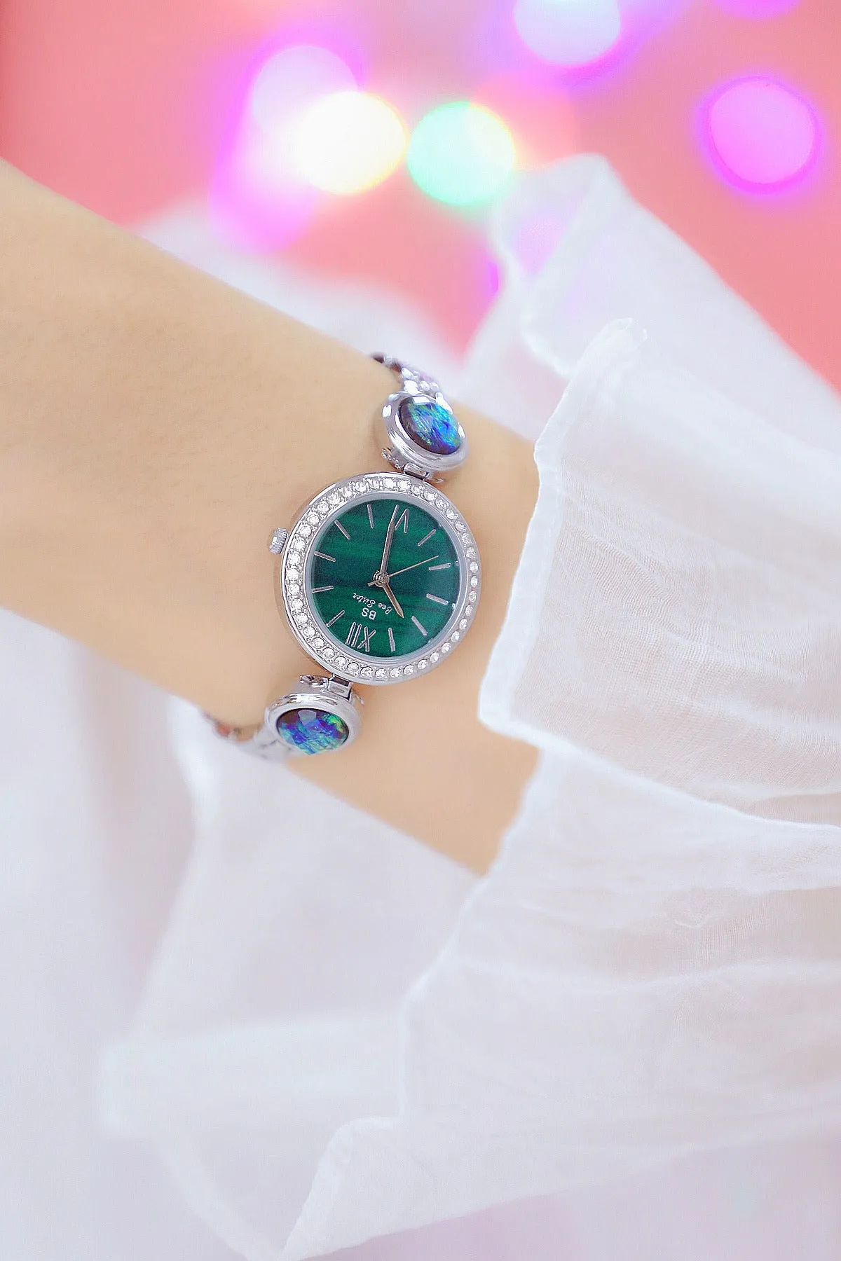 Hip Hop Elegant Women's Round Stainless Steel Quartz Bracelet Wristwatch