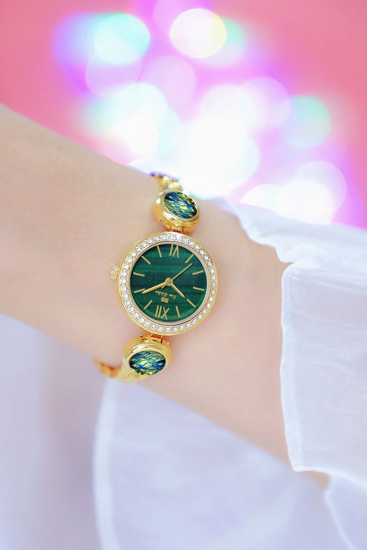Hip Hop Elegant Women's Round Stainless Steel Quartz Bracelet Wristwatch