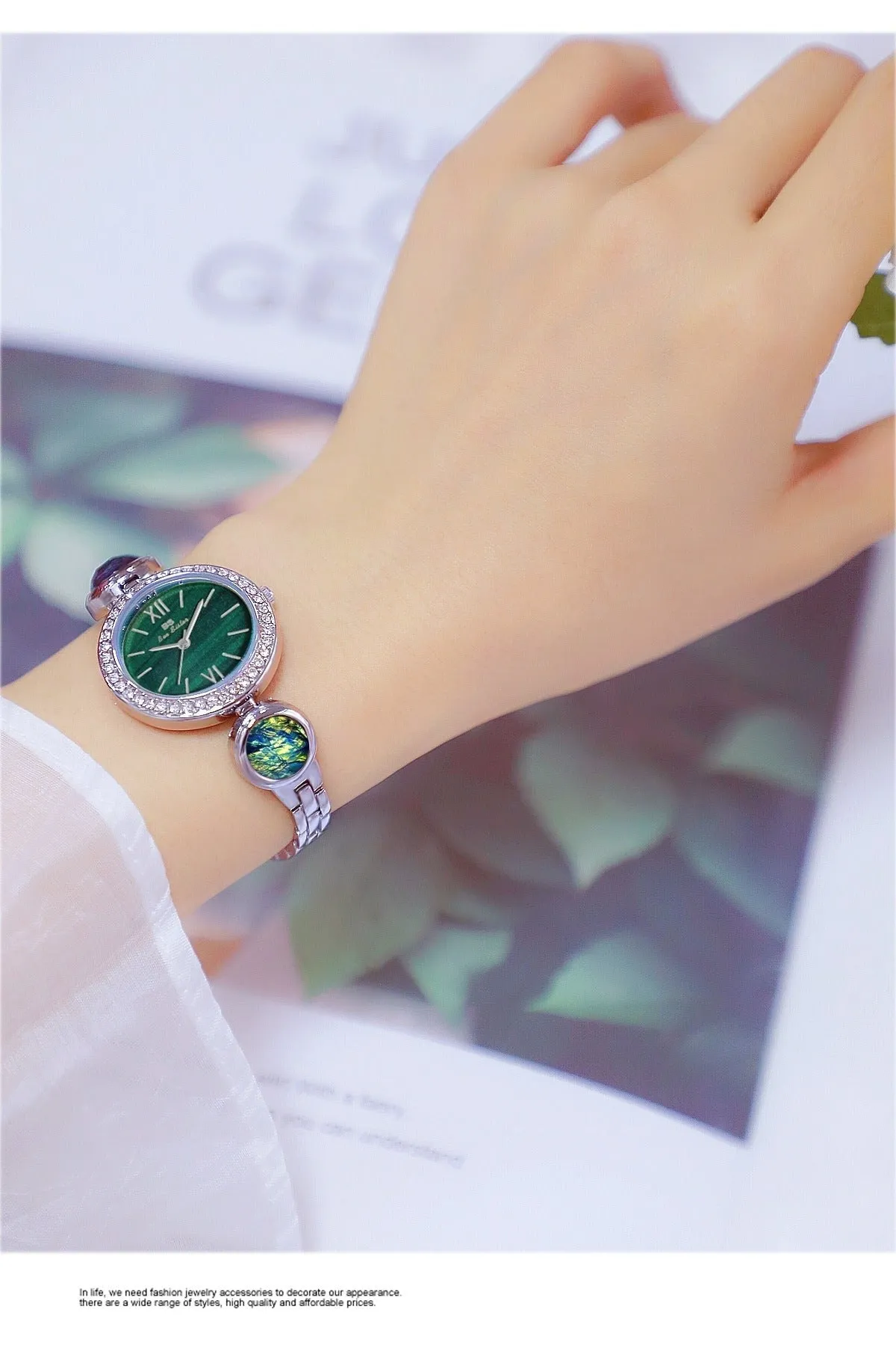 Hip Hop Elegant Women's Round Stainless Steel Quartz Bracelet Wristwatch