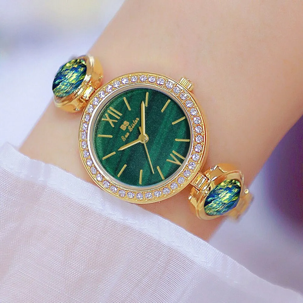 Hip Hop Elegant Women's Round Stainless Steel Quartz Bracelet Wristwatch