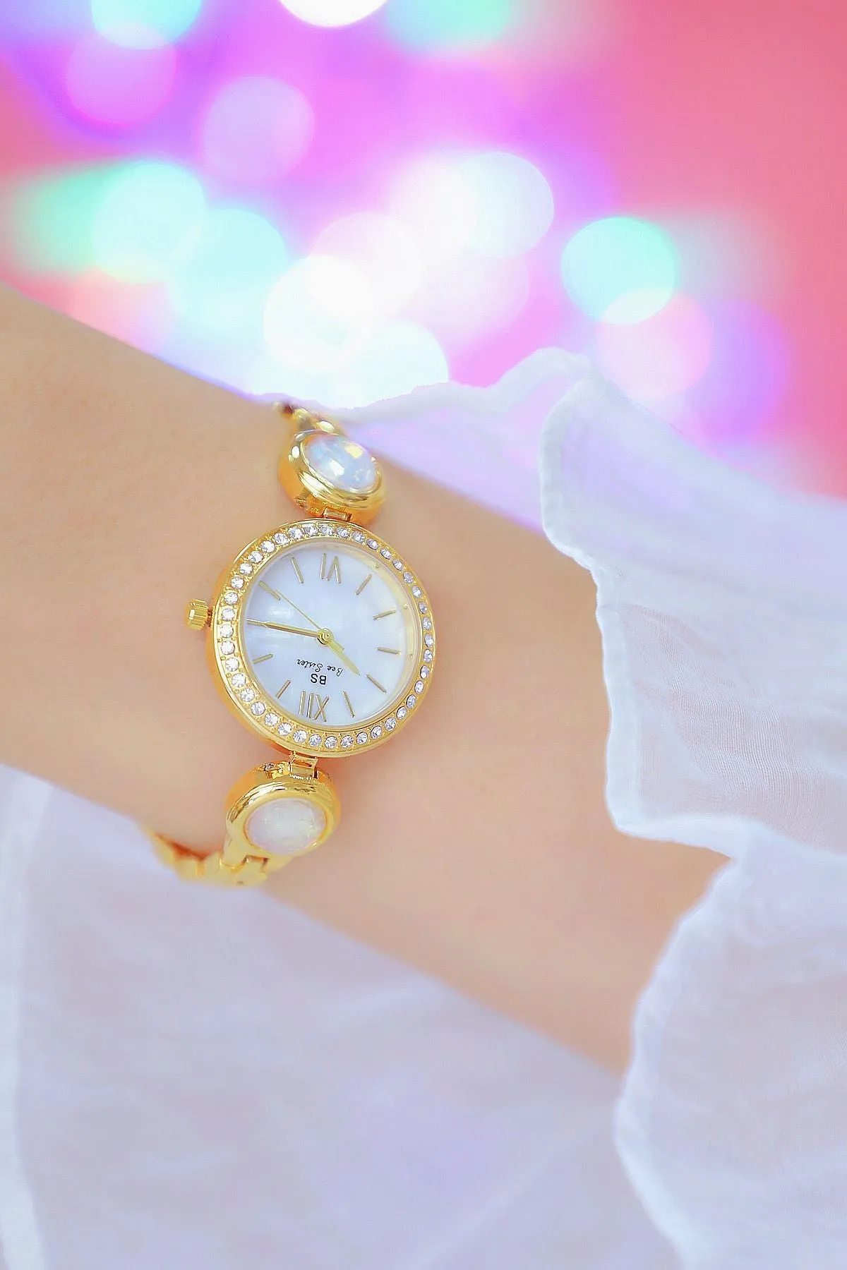 Hip Hop Elegant Women's Round Stainless Steel Quartz Bracelet Wristwatch