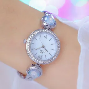 Hip Hop Elegant Women's Round Stainless Steel Quartz Bracelet Wristwatch