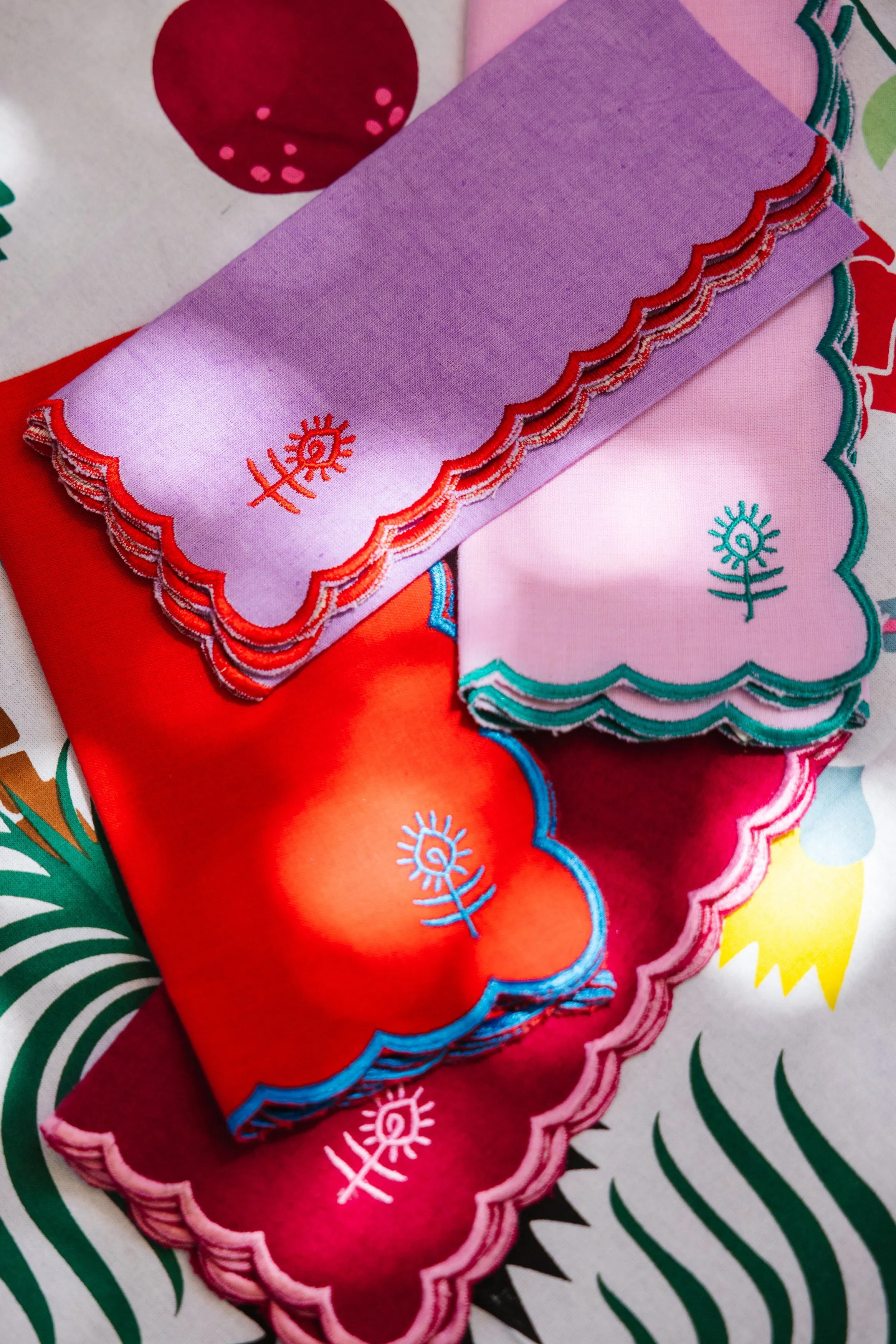 Icon Linen Napkins 4pc Set - Light Pink/Emerald