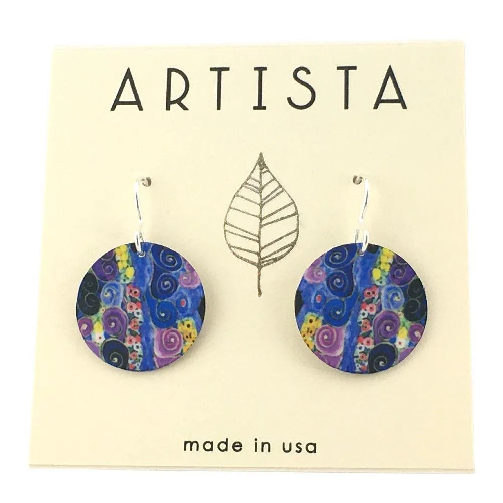 Klimt Pattern Purple Pattern Round Handmade Aluminum Artisan Earrings 1.1L
