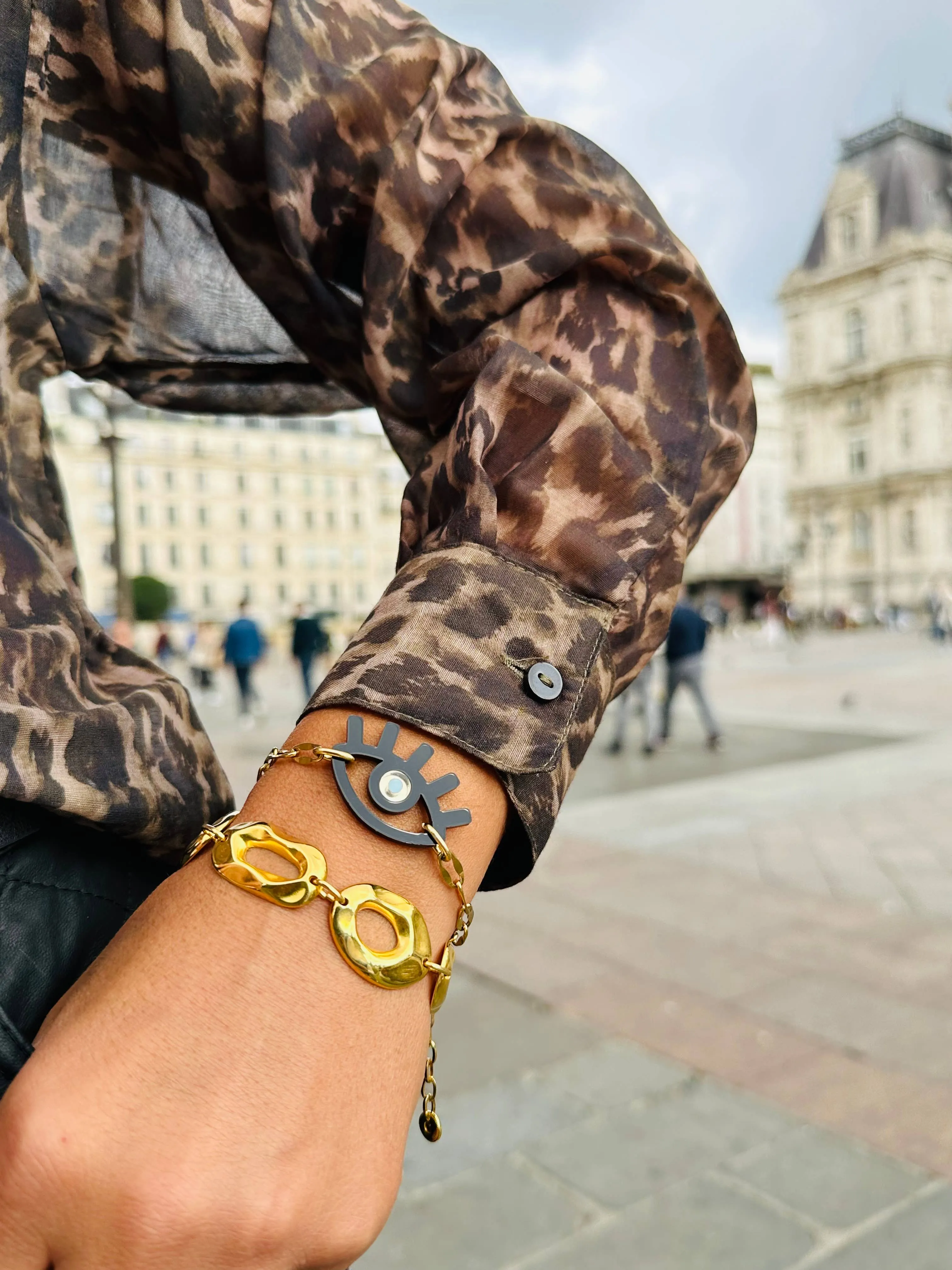 Large Evil Eye Bracelet Gold Bracelet Made in Greece