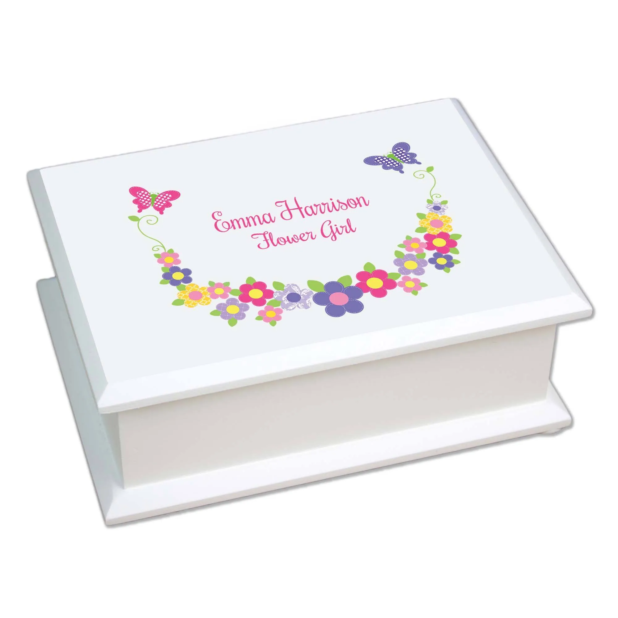 Lift Top Jewelry Box - Bright Butterfly Garland