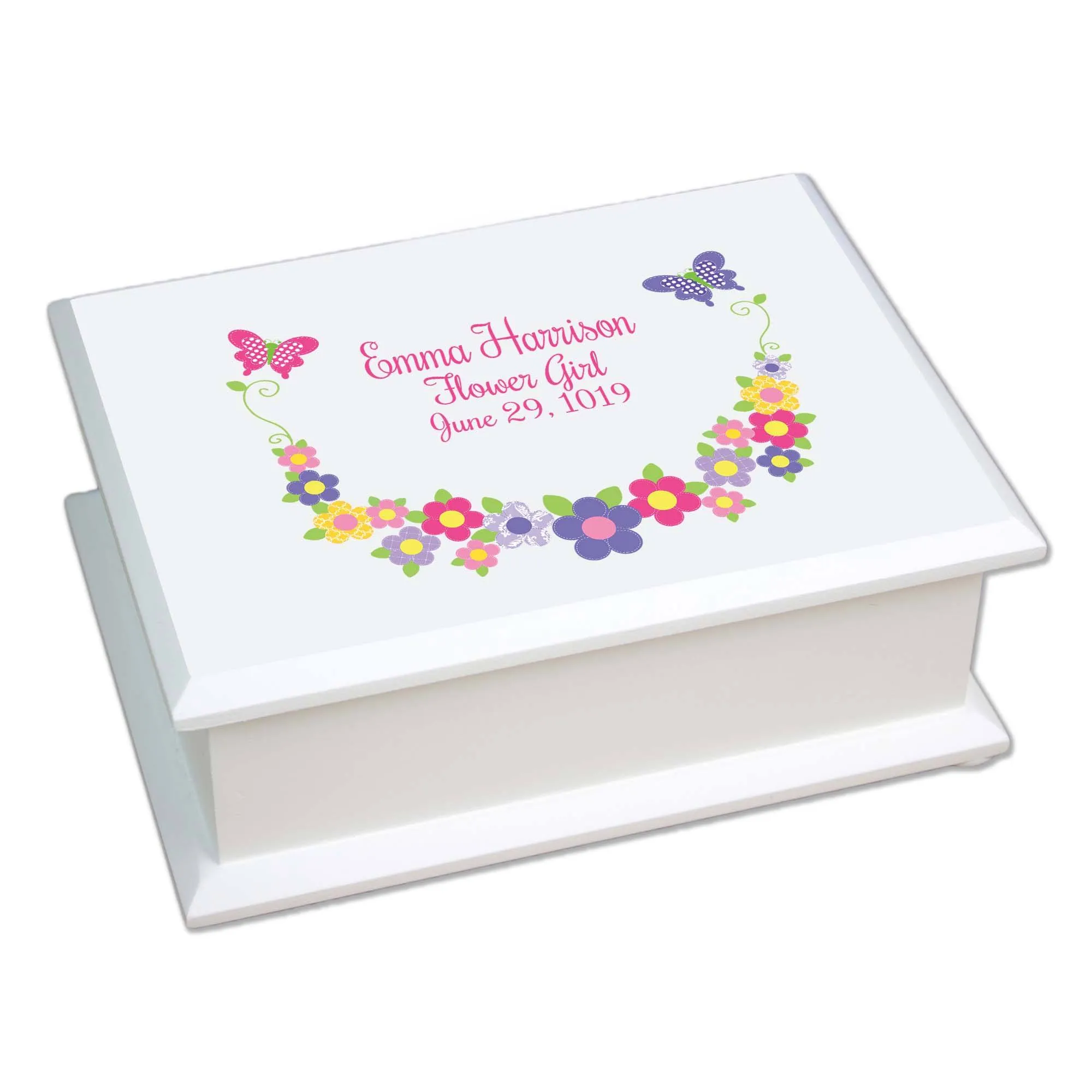 Lift Top Jewelry Box - Bright Butterfly Garland