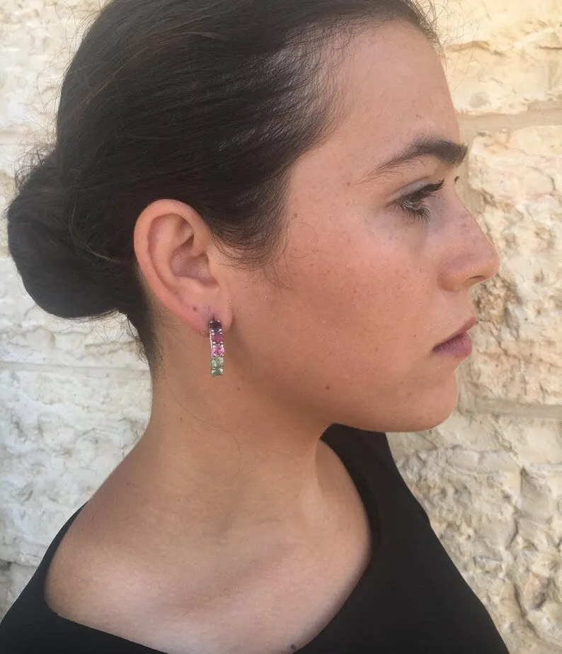 Long Colorful Earrings - Natural Tourmaline Earrings, Long Drop Earrings