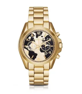 Michael Kors Bradshaw Gold Black Chronograph Globe Dial Watch MK5696