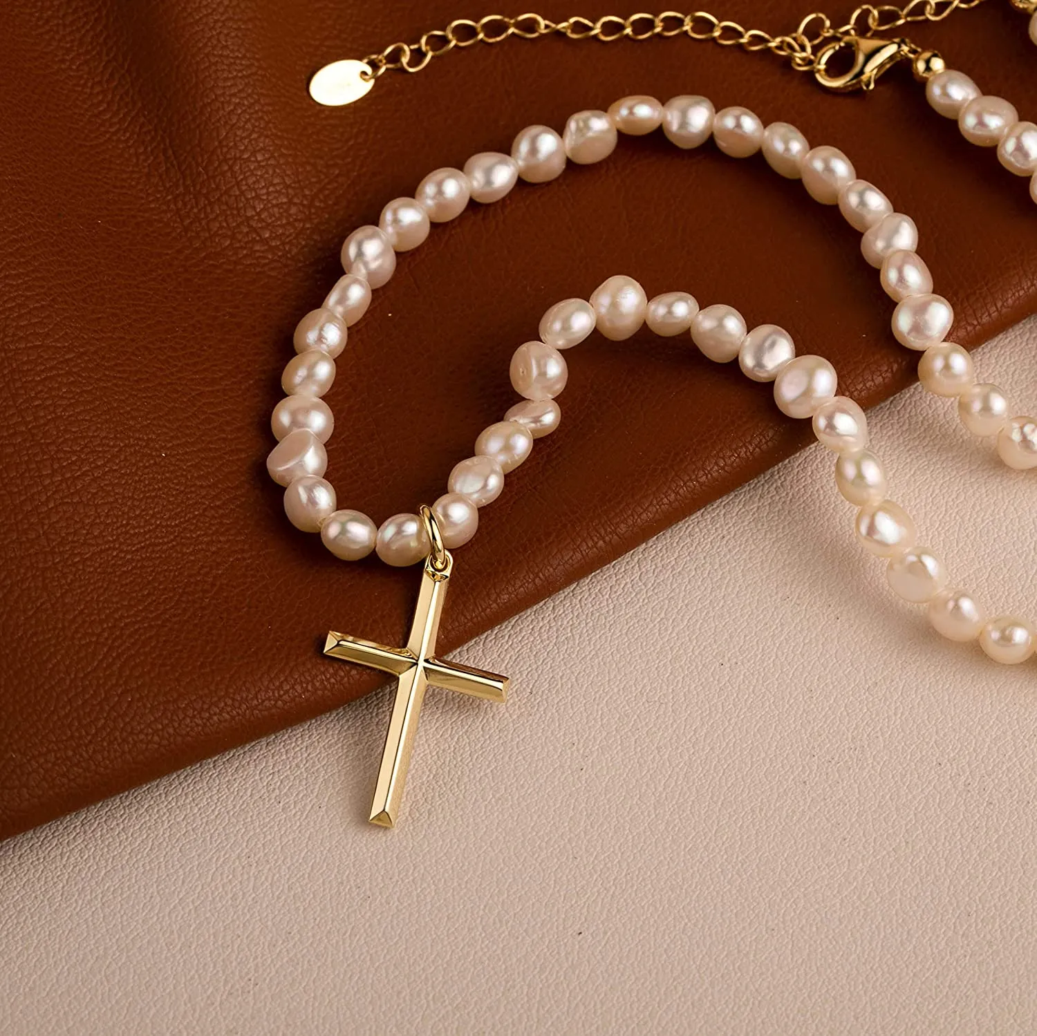 Natural Pearls Cross Pendant Necklace