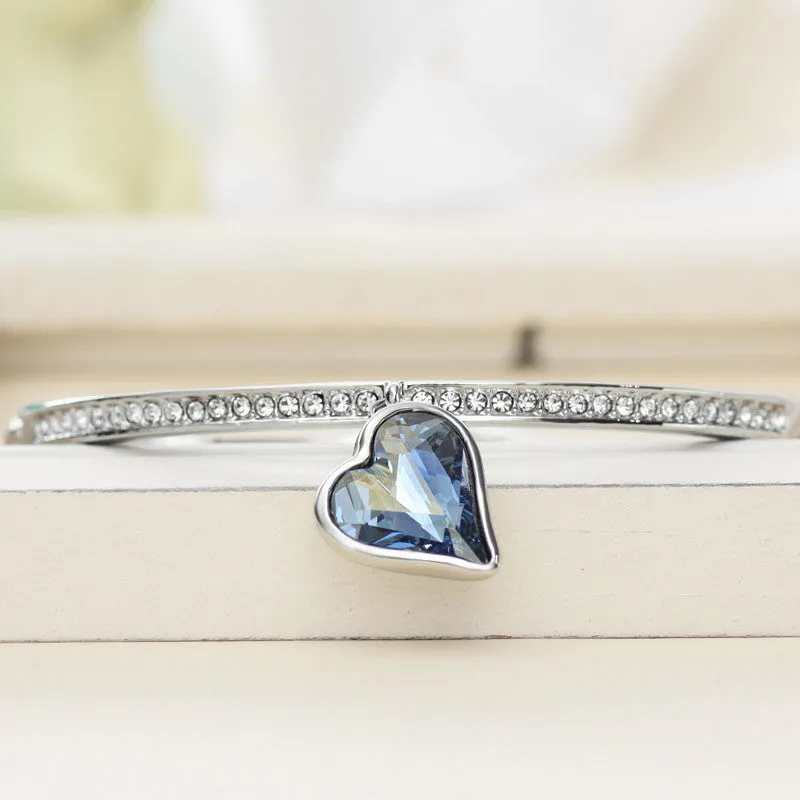 Neoglory Blue Austrian Rhinestone Love Cuff Bangles & Bracelets Indian Girl Best Friend Birthday Gift Fashion