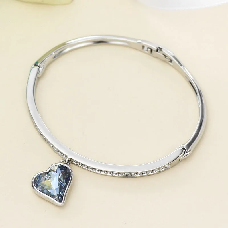 Neoglory Blue Austrian Rhinestone Love Cuff Bangles & Bracelets Indian Girl Best Friend Birthday Gift Fashion