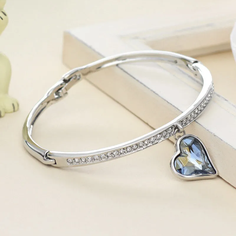 Neoglory Blue Austrian Rhinestone Love Cuff Bangles & Bracelets Indian Girl Best Friend Birthday Gift Fashion