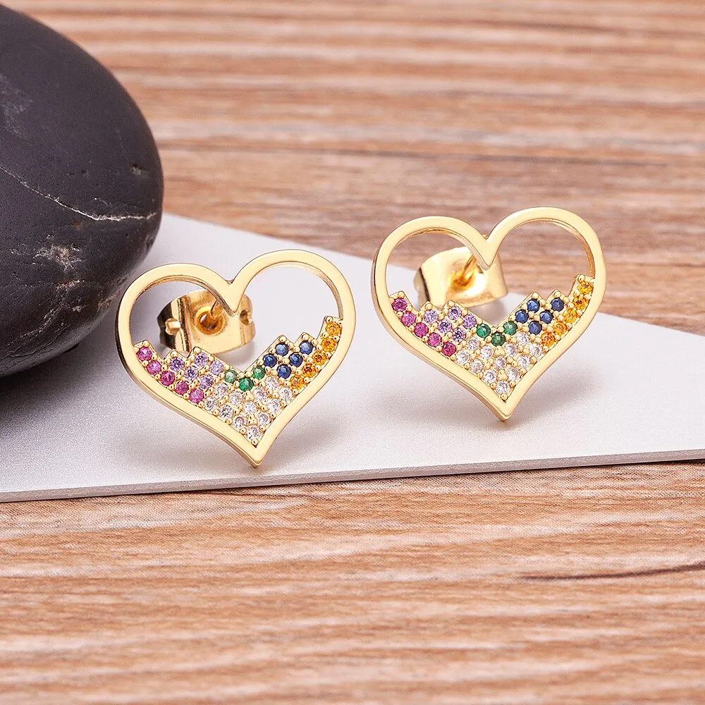 New Classic Design Zircon Heart Stud Earrings for Women