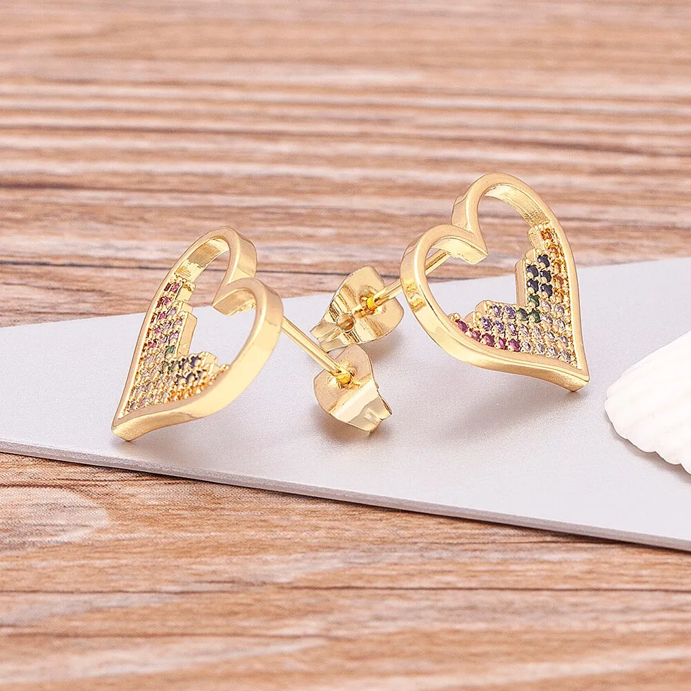New Classic Design Zircon Heart Stud Earrings for Women