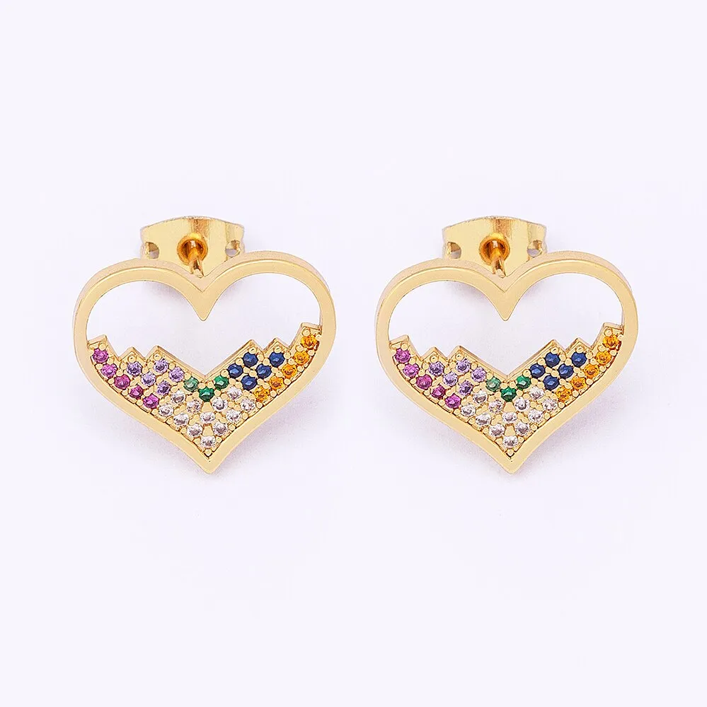 New Classic Design Zircon Heart Stud Earrings for Women