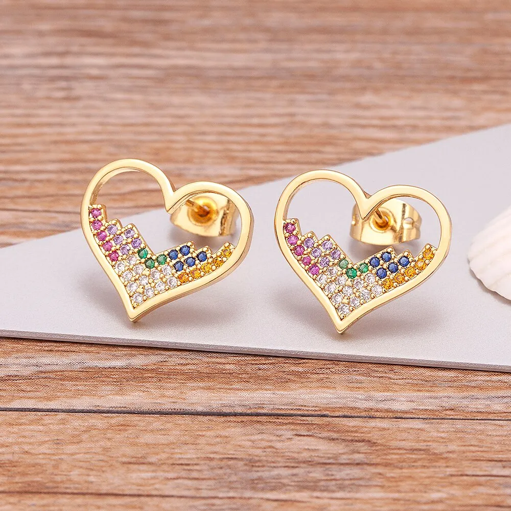 New Classic Design Zircon Heart Stud Earrings for Women