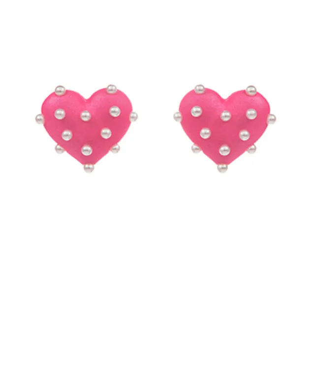 Pearl & Color Coating Heart Earrings