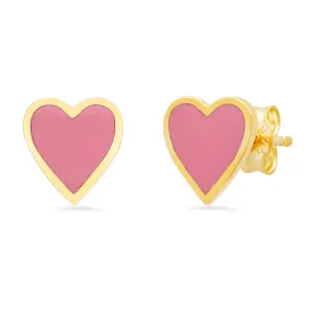 PINK HEART ENAMEL STUDS GOLD