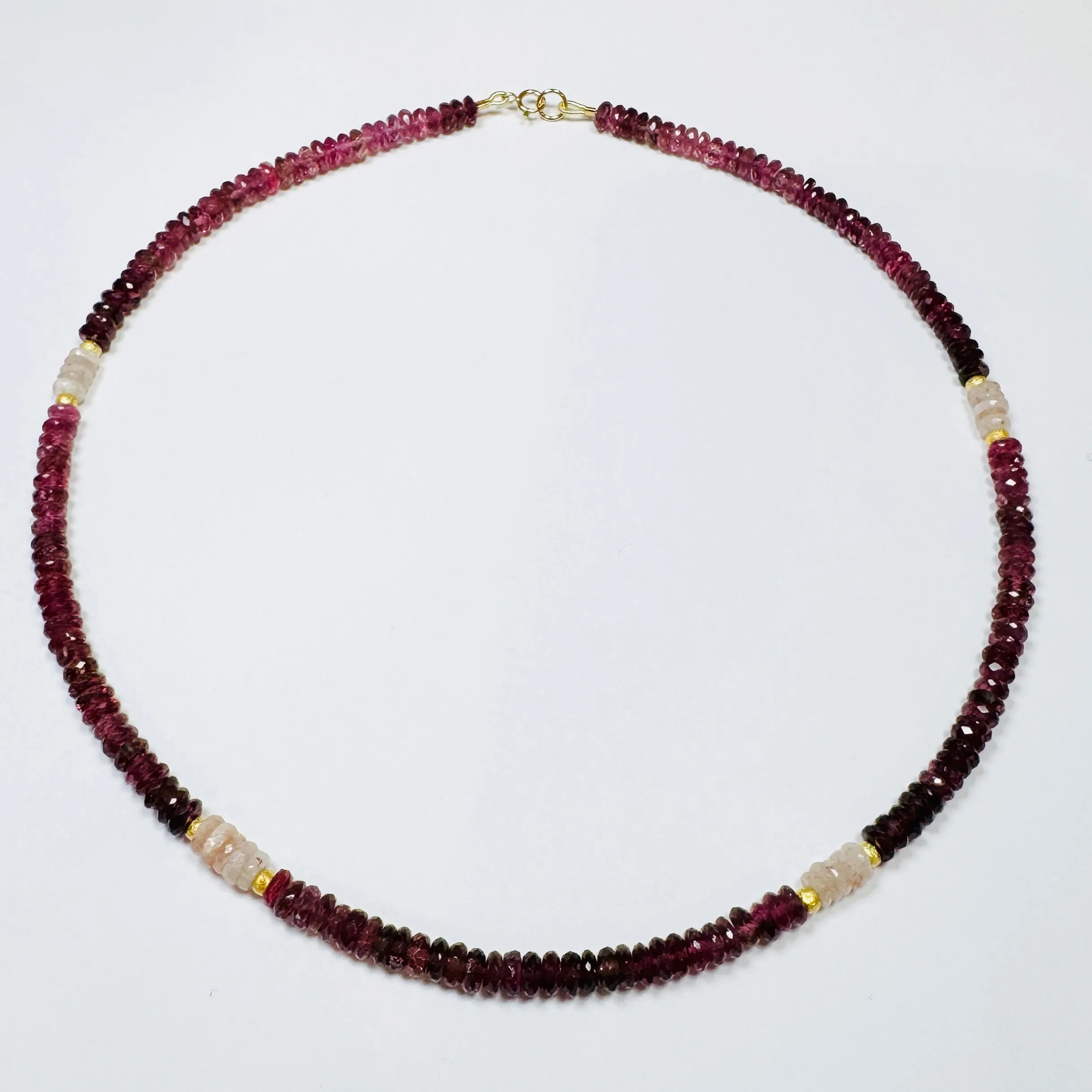pink tourmaline necklace with pink opal and 14 k gold beads