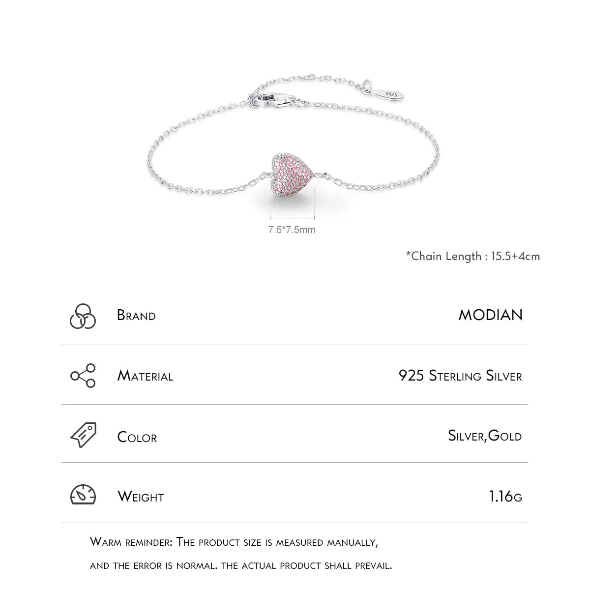 Pink Zircon Heart Bracelet - Romantic Gift