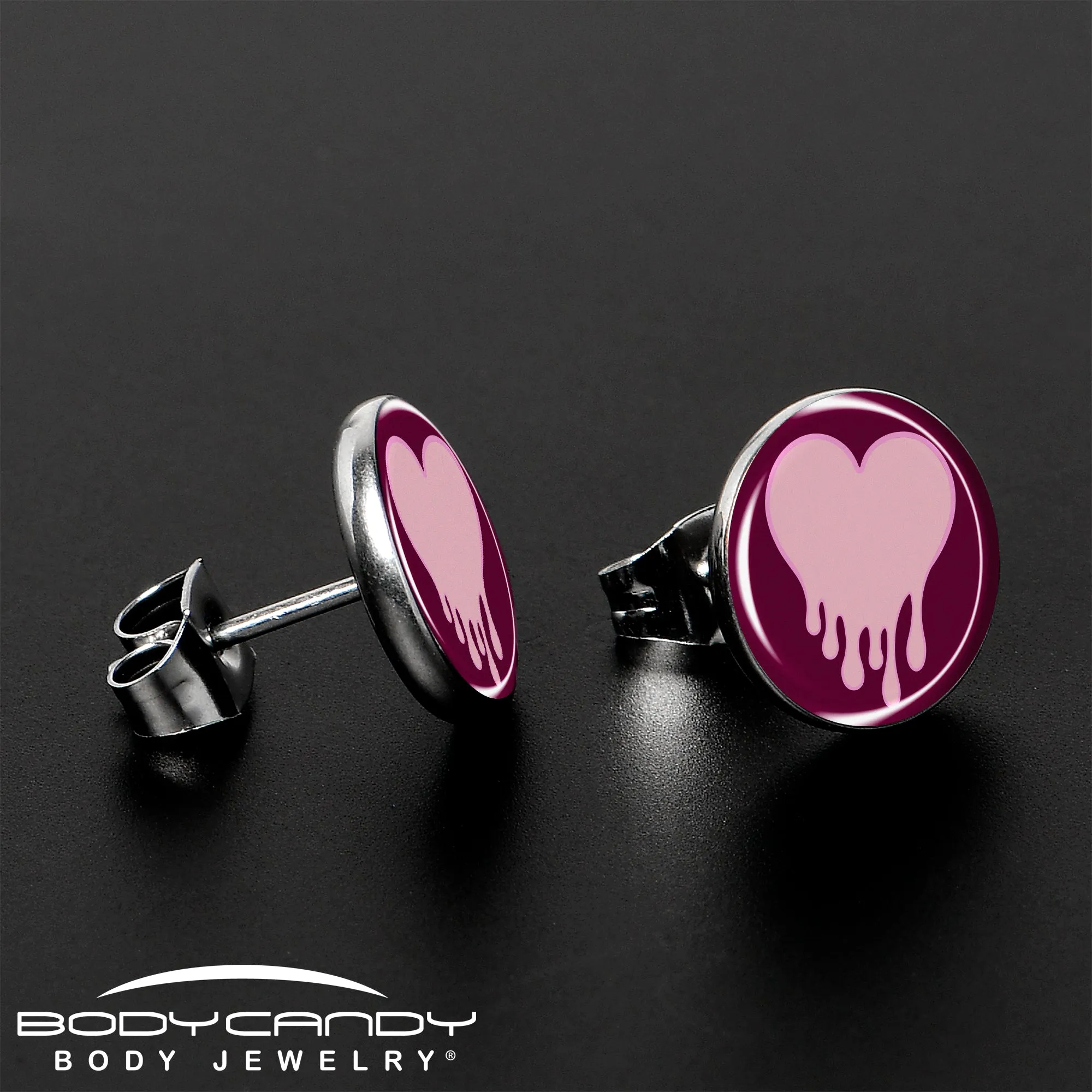 Pinkish Melting Heart Stud Earrings