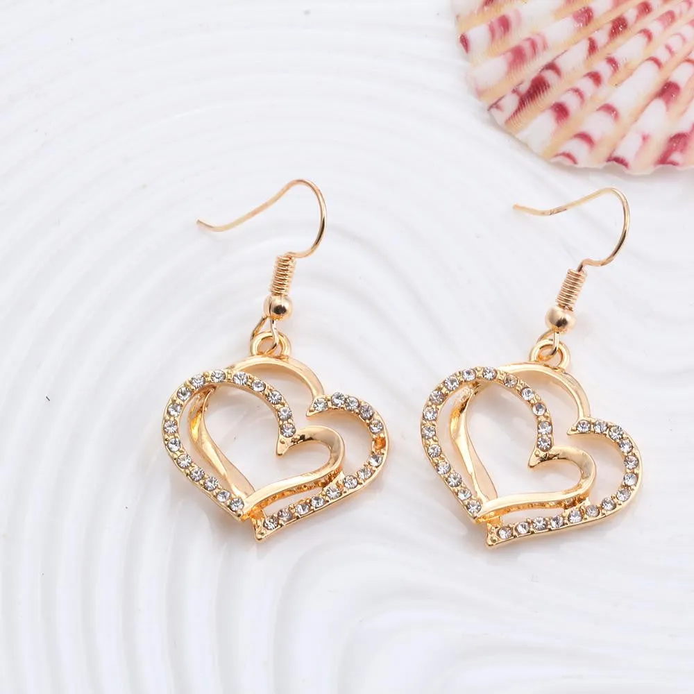 Romantic Heart Crystal Earrings and Necklace Set