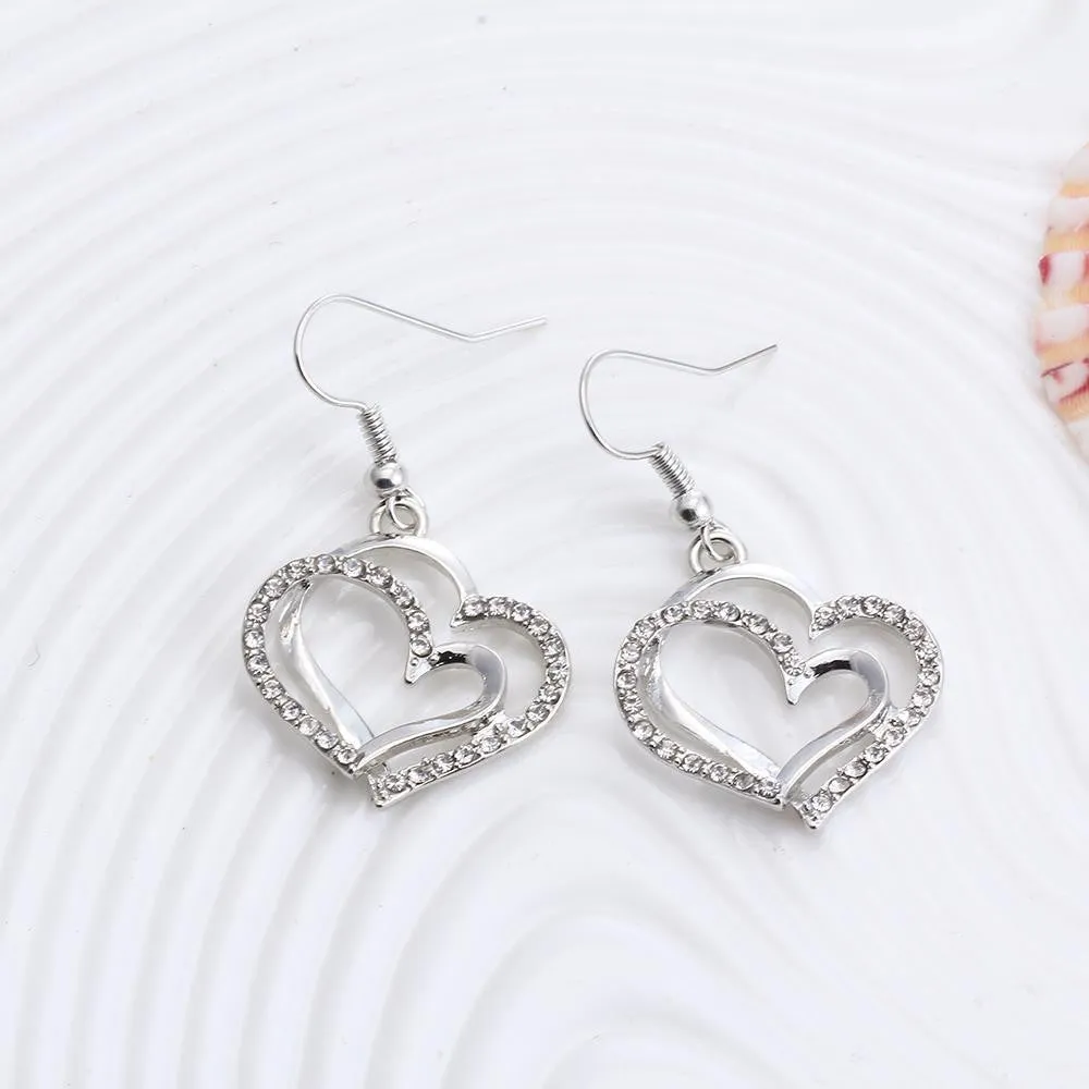 Romantic Heart Crystal Earrings and Necklace Set