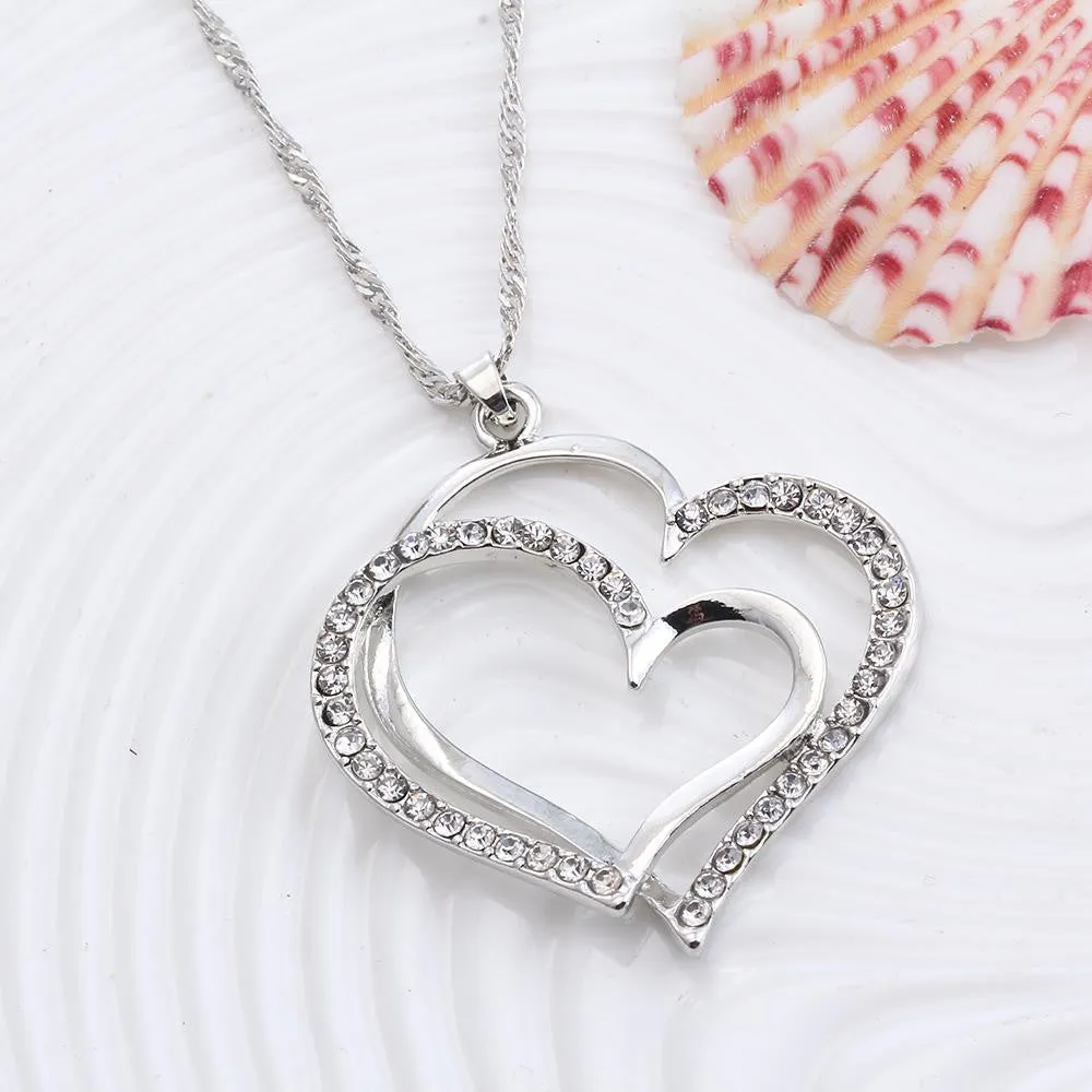 Romantic Heart Crystal Earrings and Necklace Set
