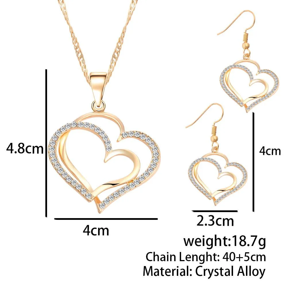 Romantic Heart Crystal Earrings and Necklace Set