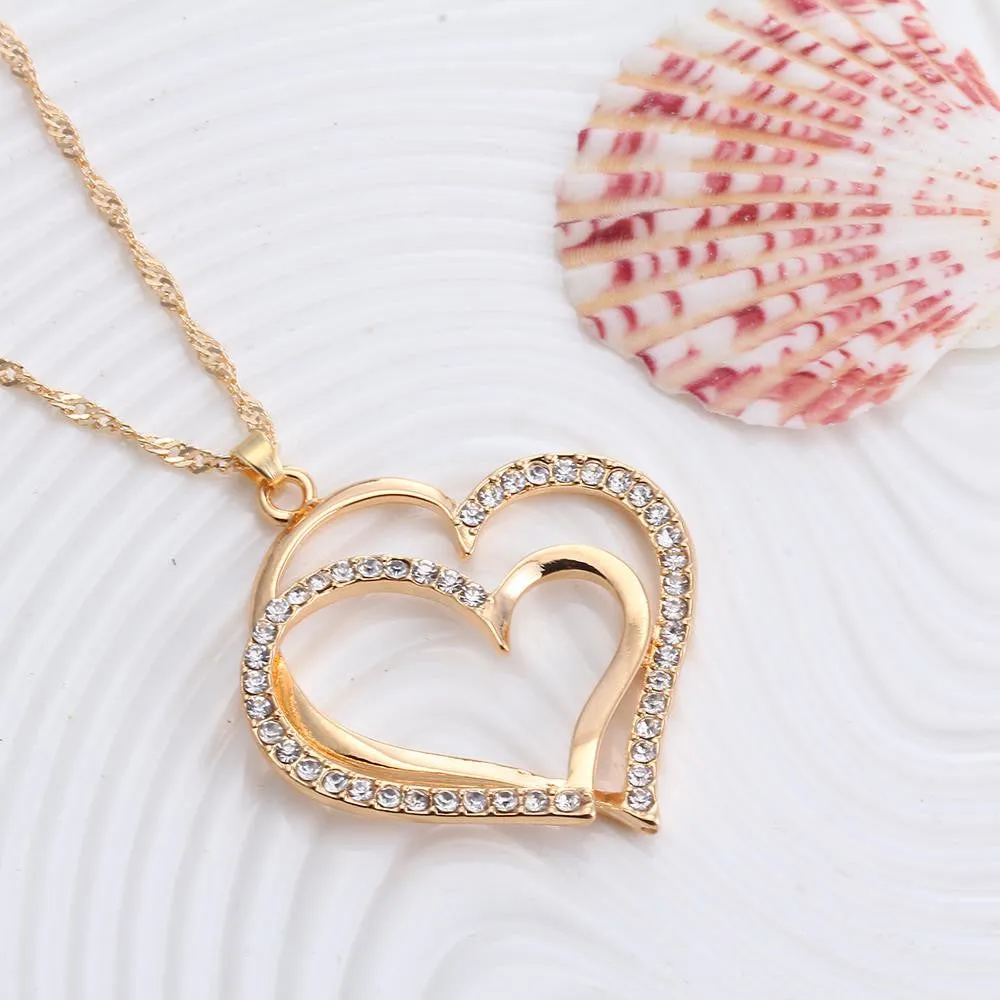 Romantic Heart Crystal Earrings and Necklace Set