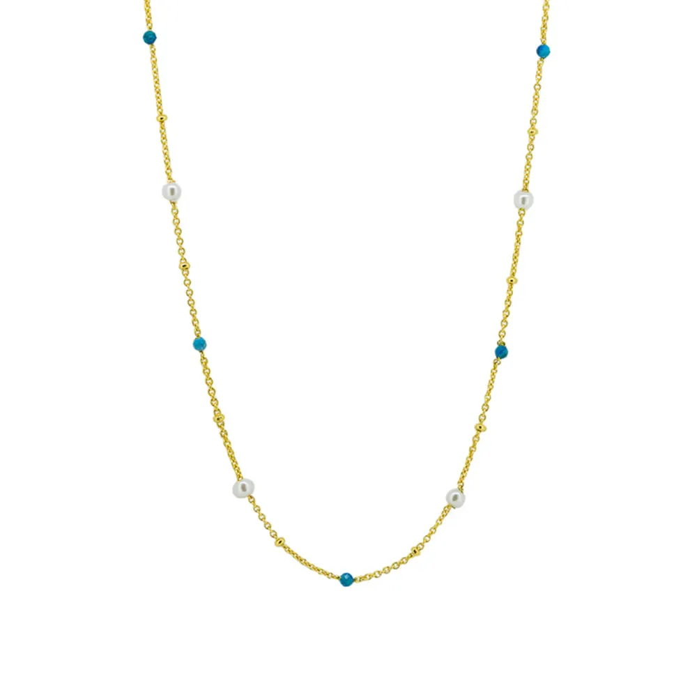 Rosa Pearl Necklace Turquoise - Gold