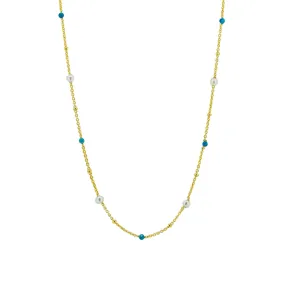 Rosa Pearl Necklace Turquoise - Gold