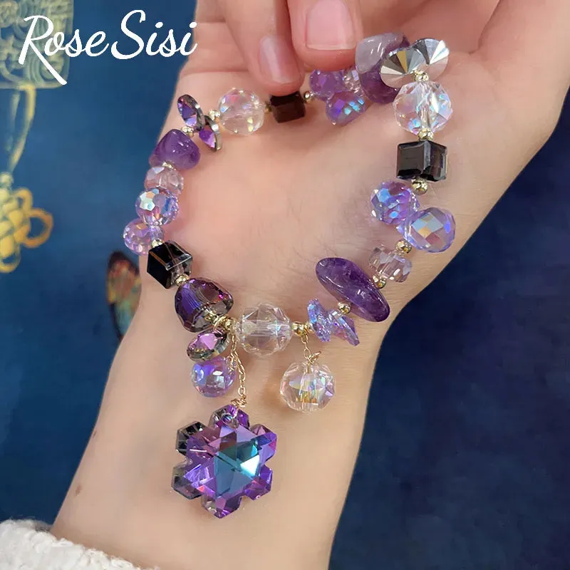 Rose sisi Korean Style Bracelet for women Fashion Jewelry for woman Purple romantic crystal bracelets friendship present