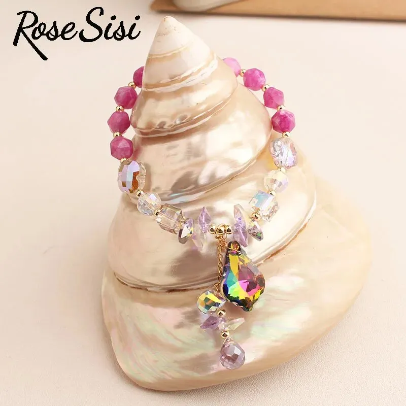 Rose sisi Korean Style Bracelet for women Fashion Jewelry for woman Purple romantic crystal bracelets friendship present