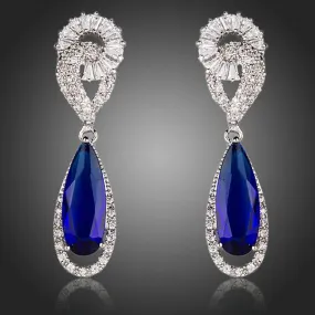 Royal Blue Cubic Zirconia Drop Earrings -ME0108