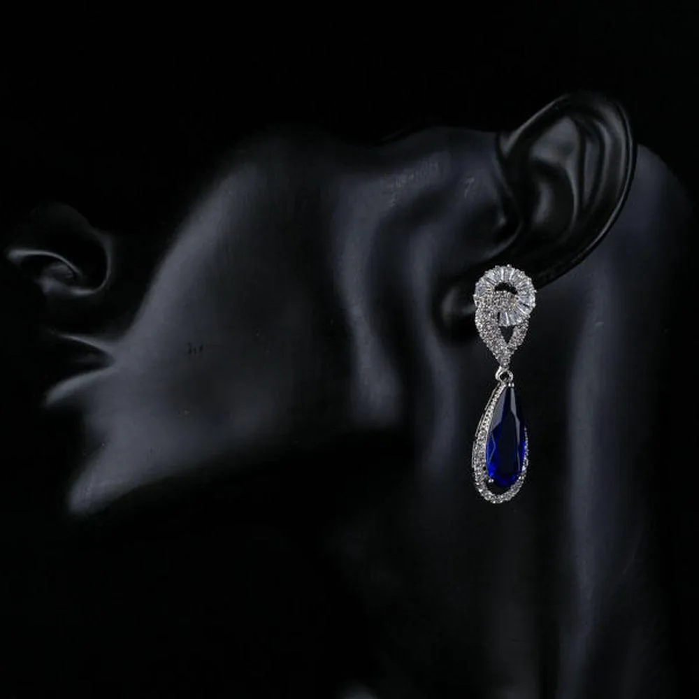 Royal Blue Cubic Zirconia Drop Earrings -ME0108