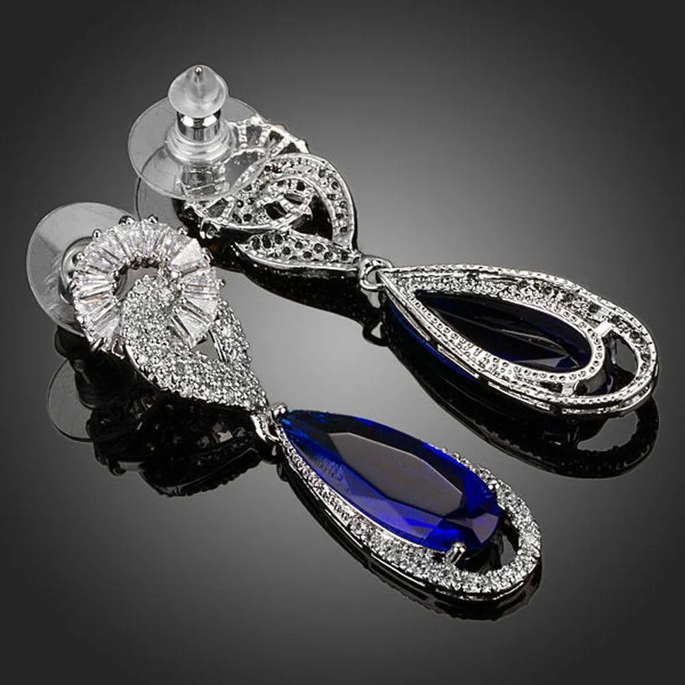 Royal Blue Cubic Zirconia Drop Earrings -ME0108