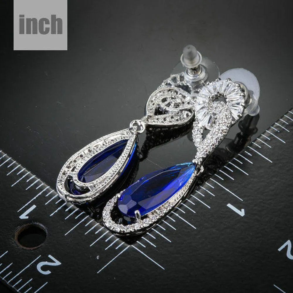 Royal Blue Cubic Zirconia Drop Earrings -ME0108