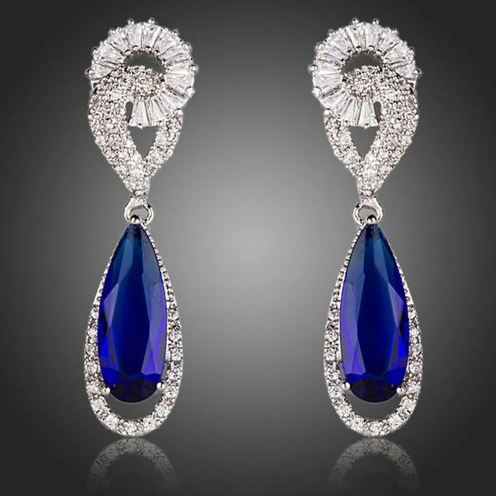 Royal Blue Cubic Zirconia Drop Earrings -ME0108