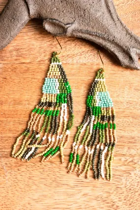 SALE! Bellshore Olive Multi Fringe Seed Bead Earrings