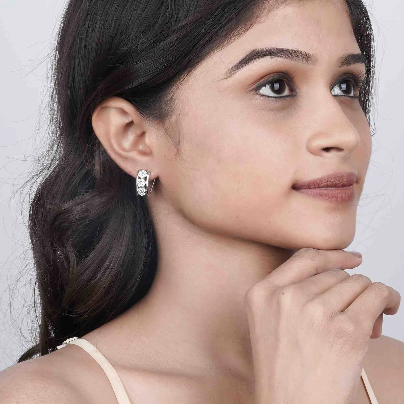 Silver Sparkling Shine Hoop Earrings