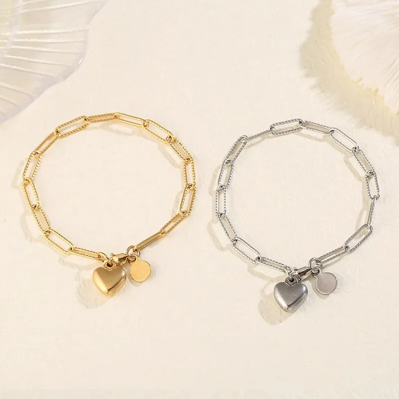 Simple Stainless Steel Titanium Steel Love Pendant Bracelet Lady Girlfriend Jewelry