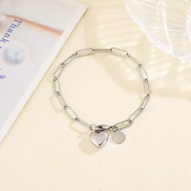 Simple Stainless Steel Titanium Steel Love Pendant Bracelet Lady Girlfriend Jewelry