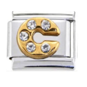 Stainless Steel 9mm Shiny 'Crystal Letter C' Link for Italian Charm Bracelet