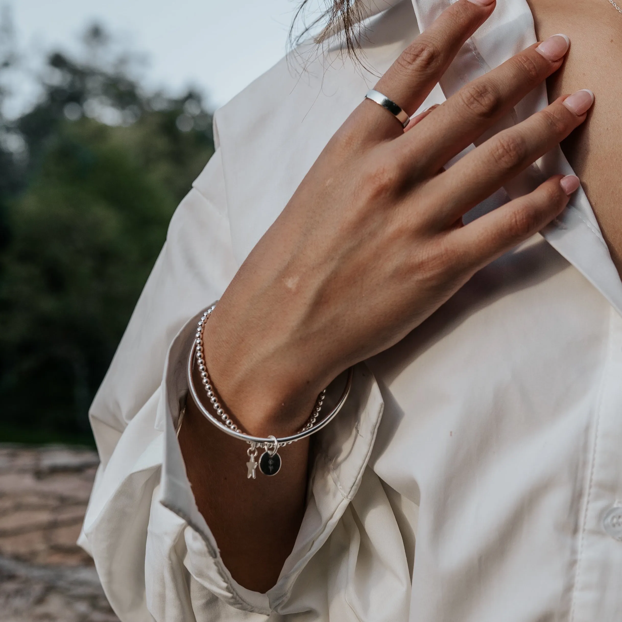 Sterling Silver Vine Charm Bangle