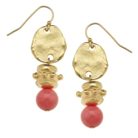 Susan Shaw Handcast Gold with Pink Coral Earrings